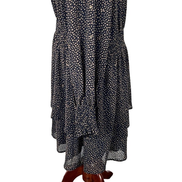 VERY J ANIMAL PRINT‎ RUFFLE V-NECK SMOCKED WAIST TIERED DRESS BLUE/GOLD 3XL NWT - Picture 5 of 15